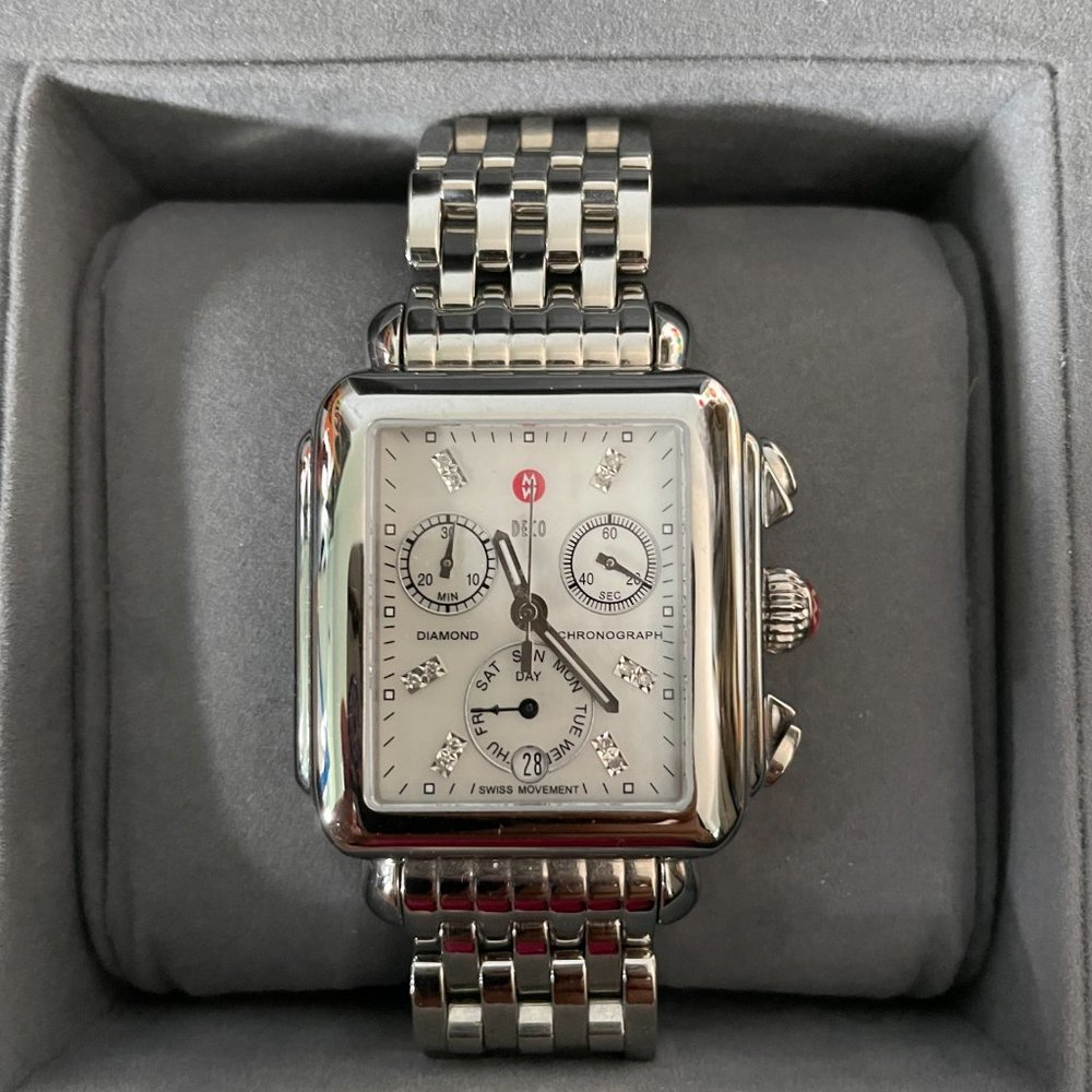 Authentic Like New Michele Deco Chronograph Diamond Dial Women's Watch